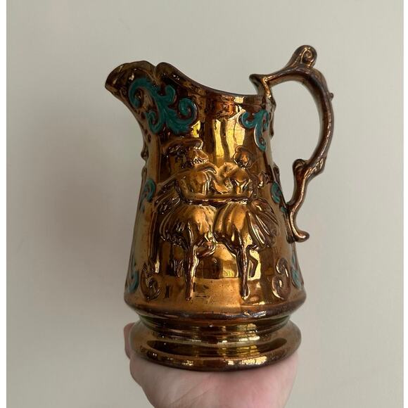 Antique Copper Lustre Luster Lusterware Jug Pitcher 7” England 24K Gold Vintage - Picture 1 of 16
